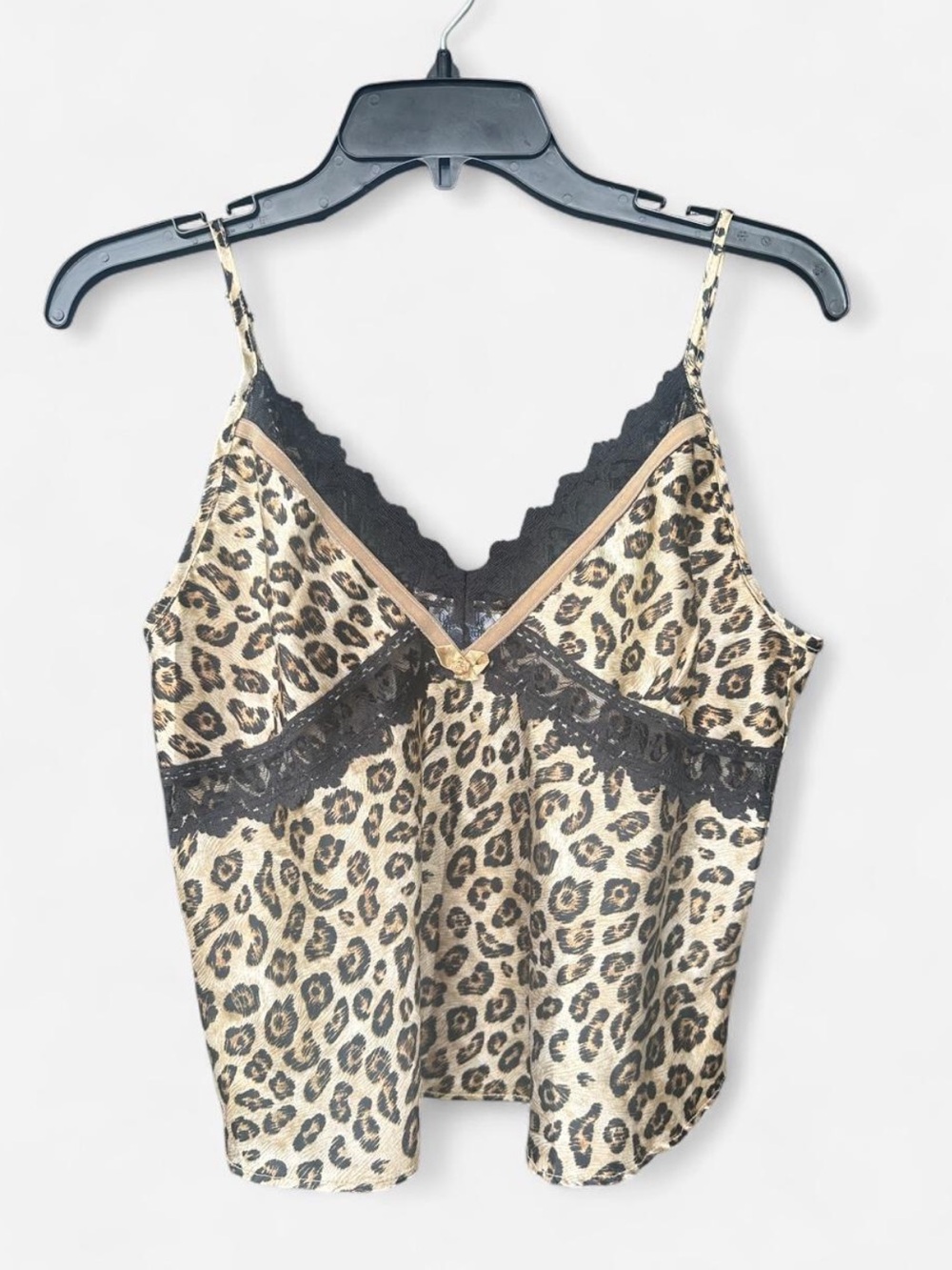 Leopard Print Lace-Trim Cami Tank Top - Black/Beige